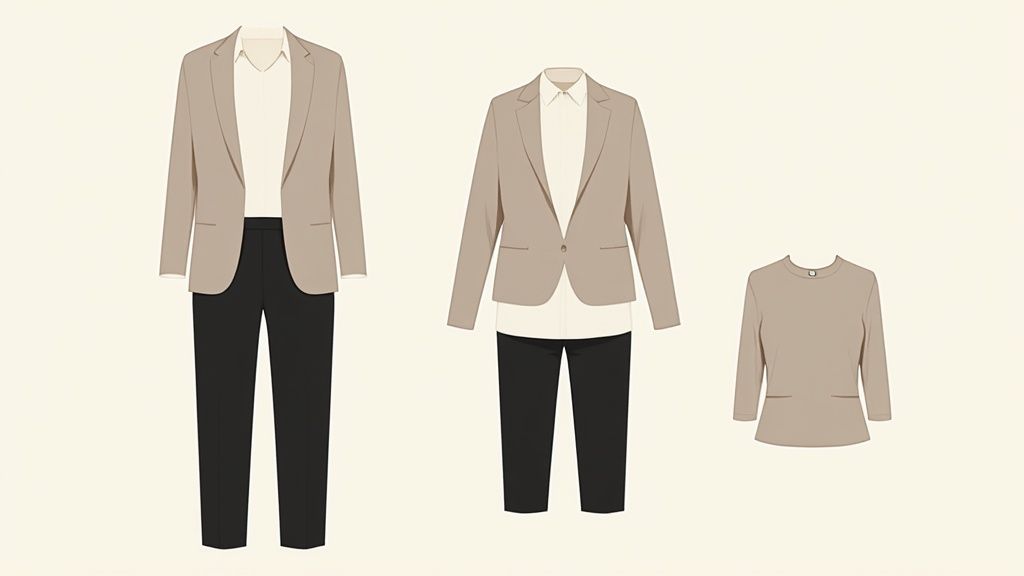 Eine Frau in einem eleganten Business-Blazer, die kompetent und selbstsicher wirkt