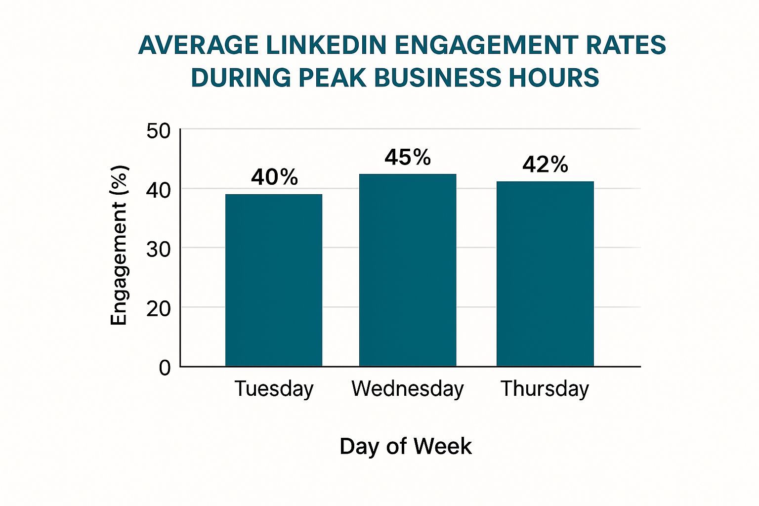 Infographic showing key data about Peak Business Hours (Tuesday-Thursday, 9 AM-12 PM EST)