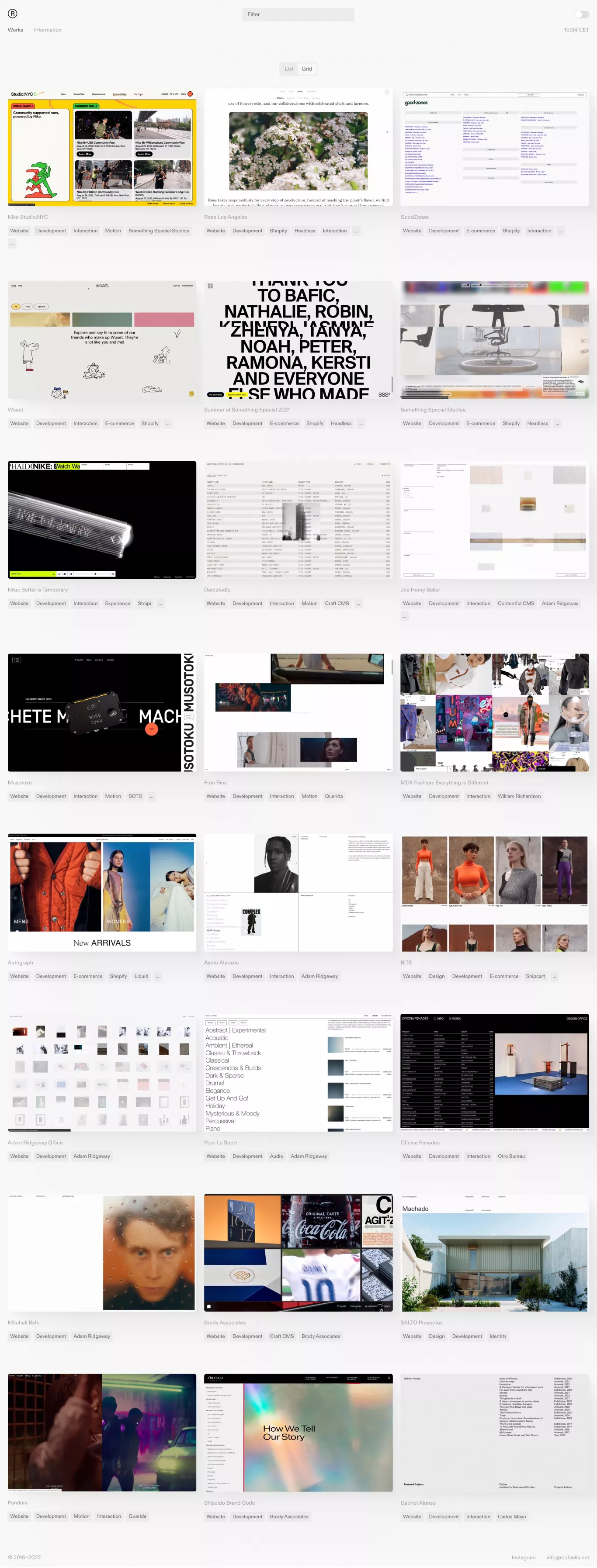Rafa Cobiella â Selected works portfolio page screenshot showcasing Design and Tech design