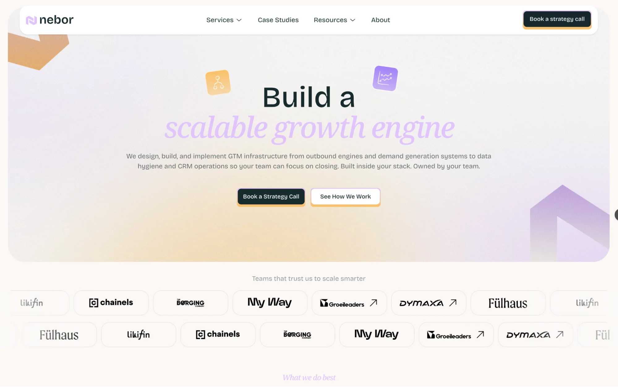 Nebor homepage: GTM infrastructure agency for outbound, demand generation, and enrichment systems