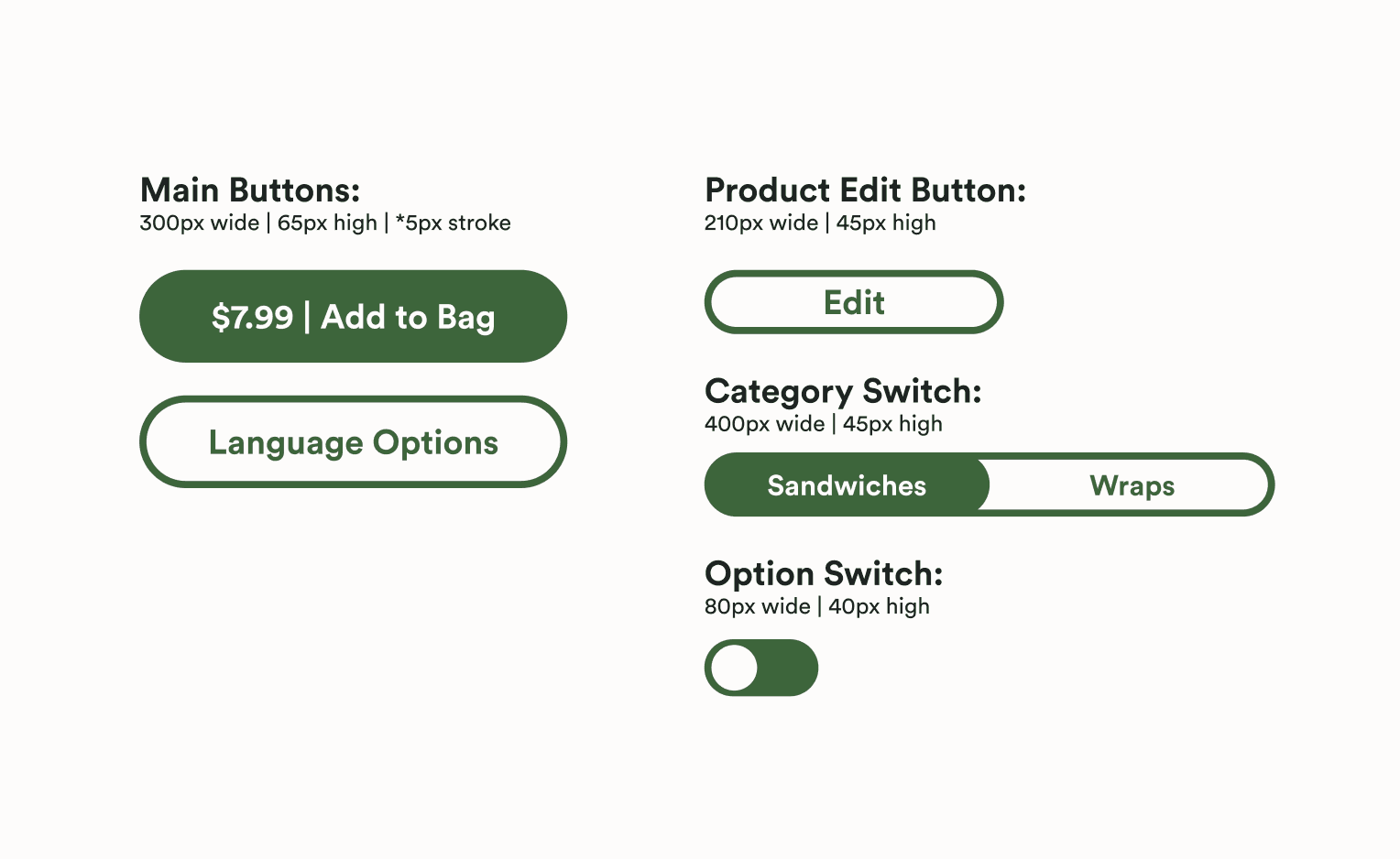 Style guide page for the interface buttons.