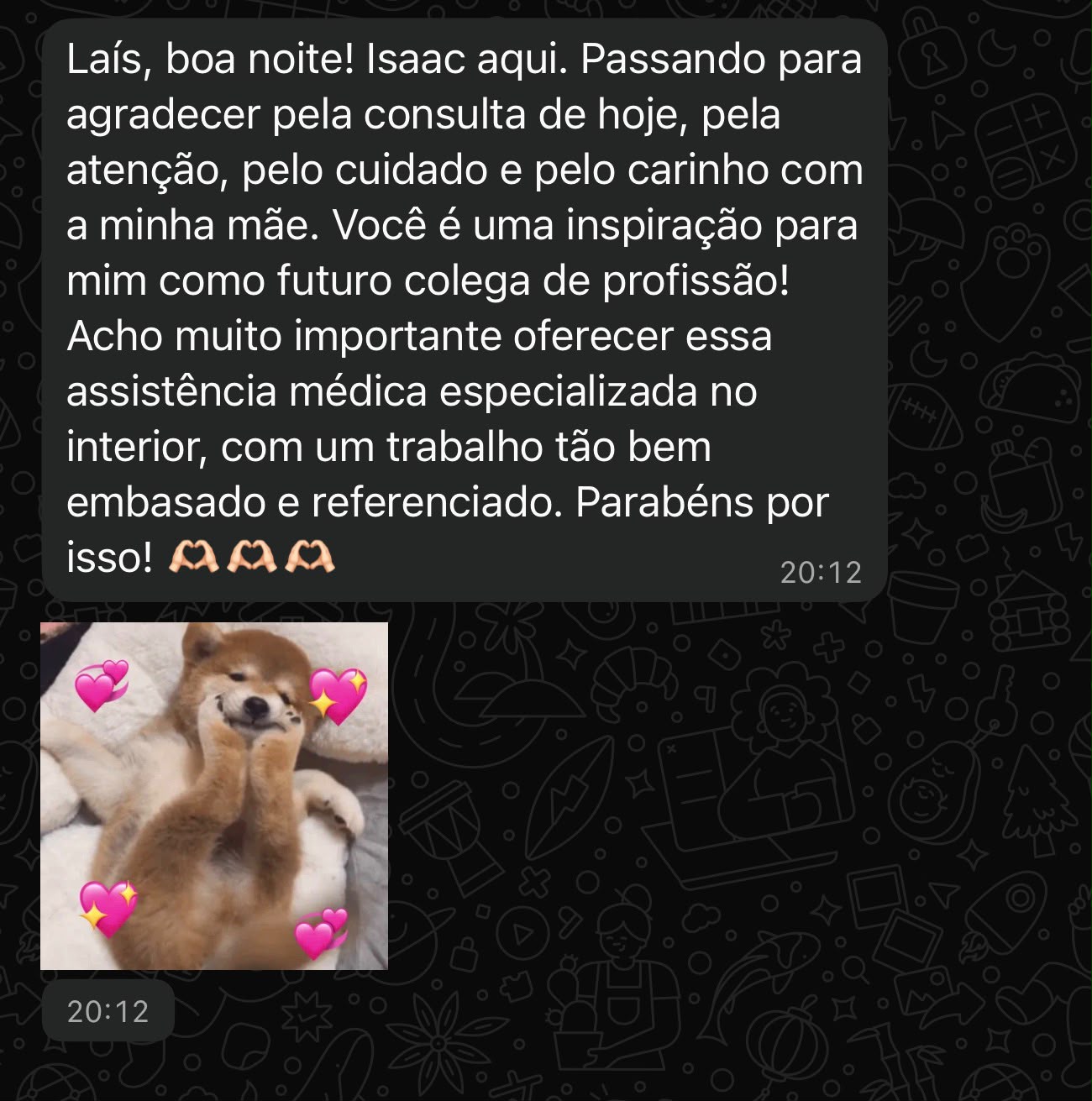 Print de depoimento de paciente sobre atendimento com a Dra. Laís Leal