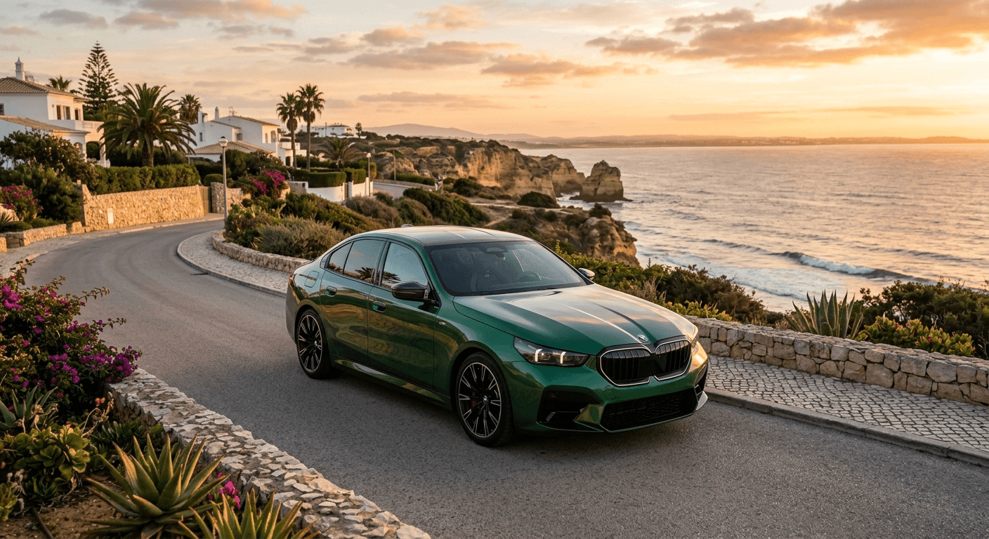 BMW REV Rentals driving along Algarve scenic coastal Portugal