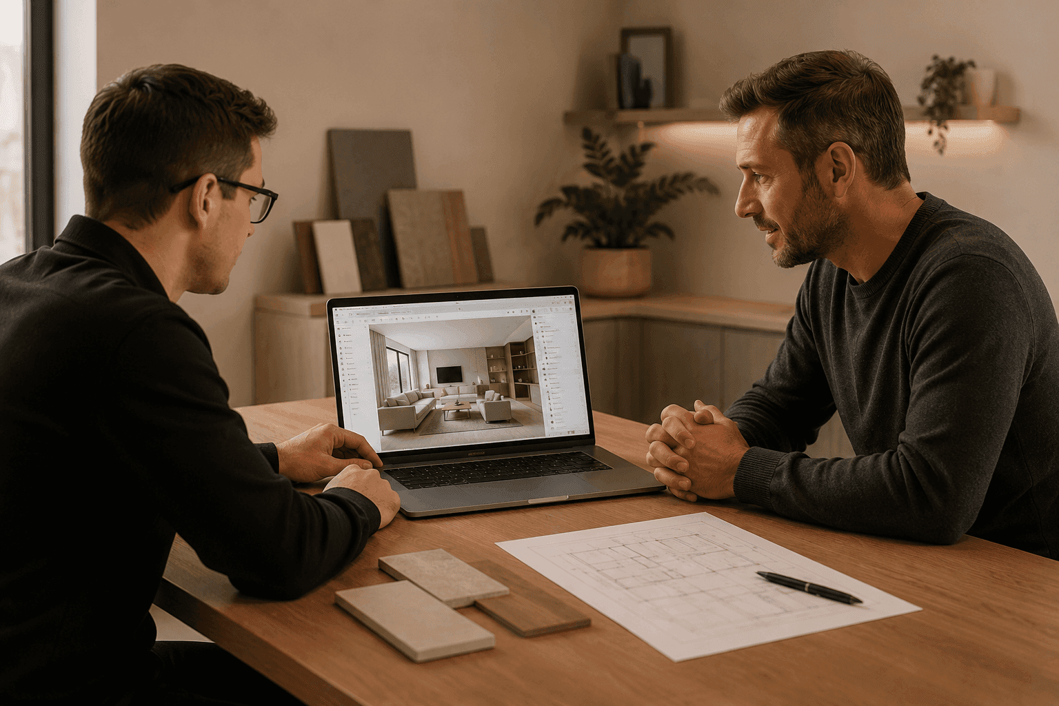 Architect and clients discussing a renovation plan