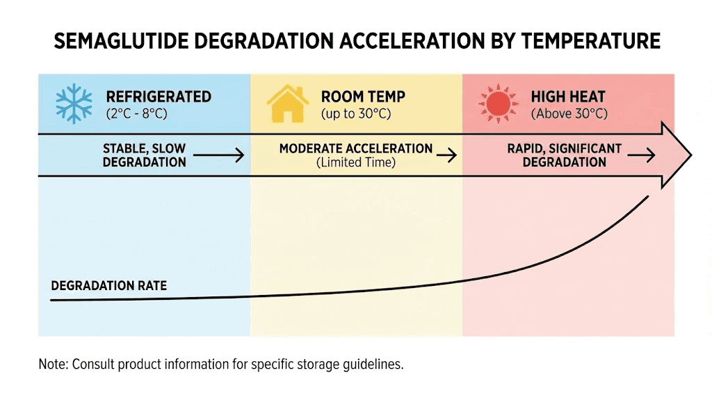 Semaglutide degradation rate at different storage temperatures timeline chart