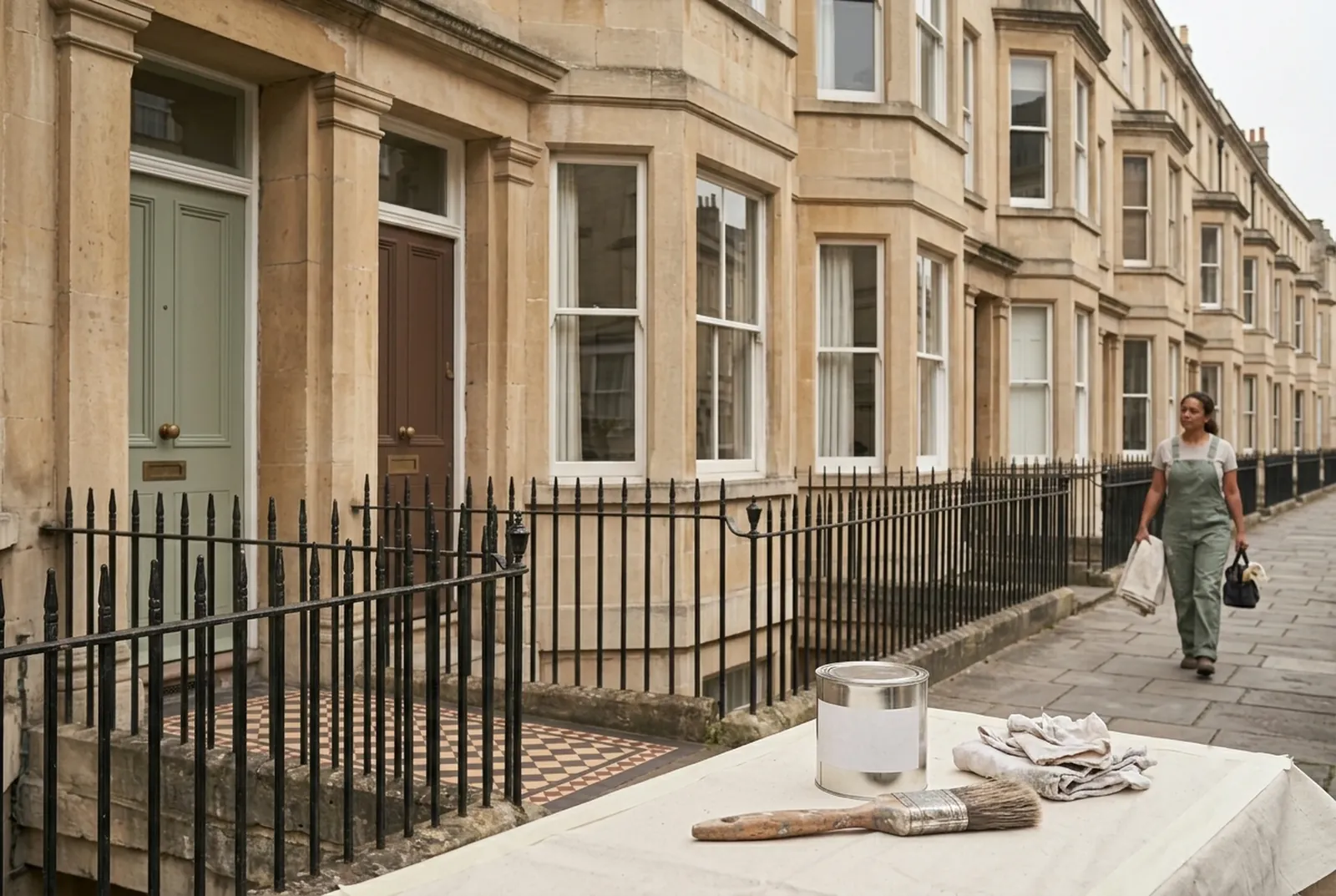 A row of Victorian bay-fronted stone houses on a quiet Bath street