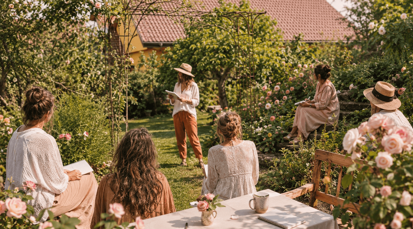 Frauen schreiben gemeinsam an einem Tisch