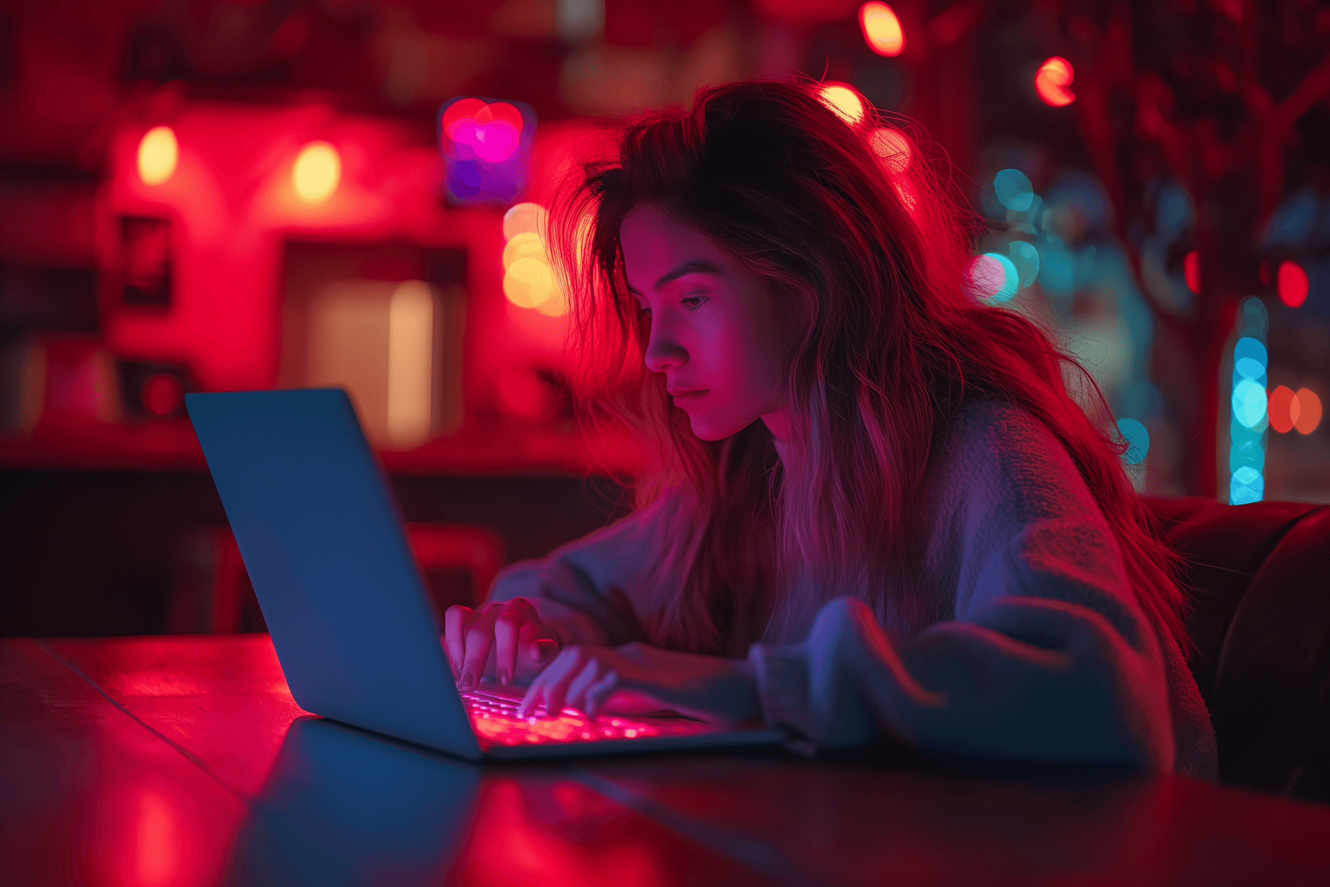 A woman typing content in her laptop