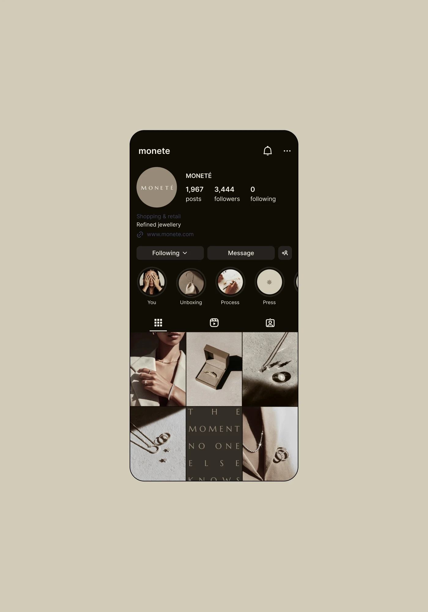 Instagram grid custom design for jewelry brand