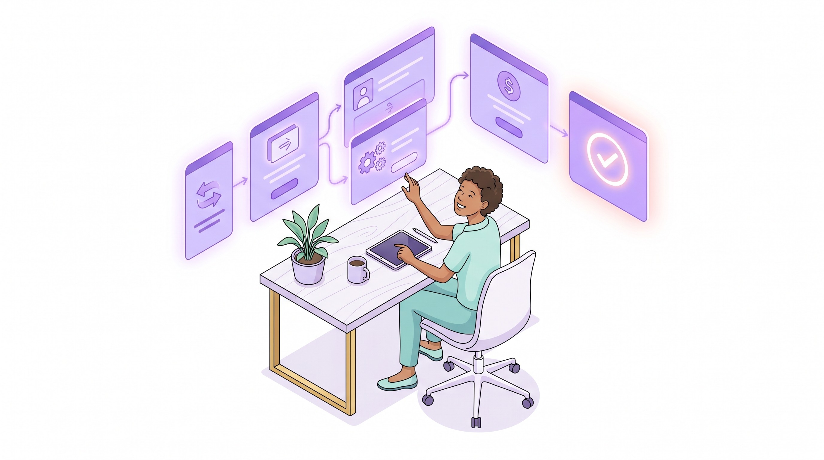 Merchant reviewing a calm automated post-purchase compliance workflow