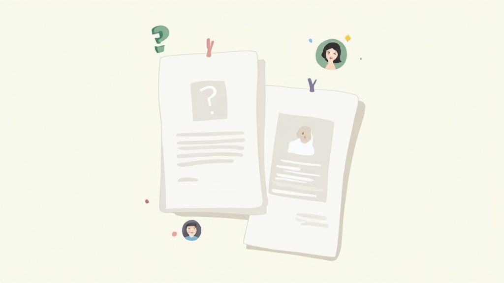 Eine personalerin begutachtet aufmerksam einen lebenslauf, das bewerbungsfoto ist deutlich sichtbar