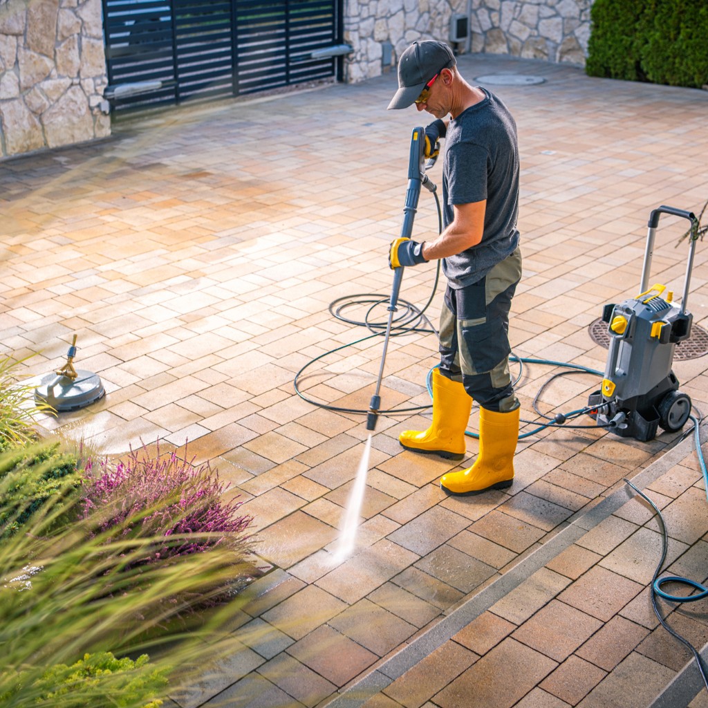 Pressure washing driveway