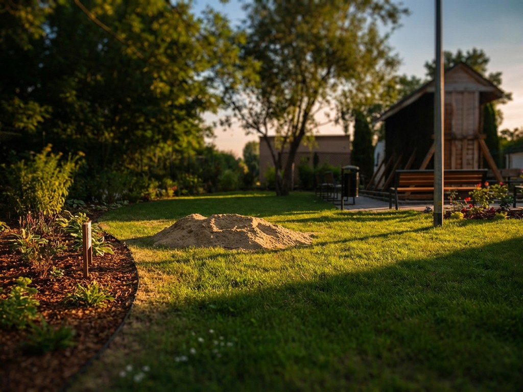 Ziemia na ogrodzie przygotowana do piaskowania trawnika