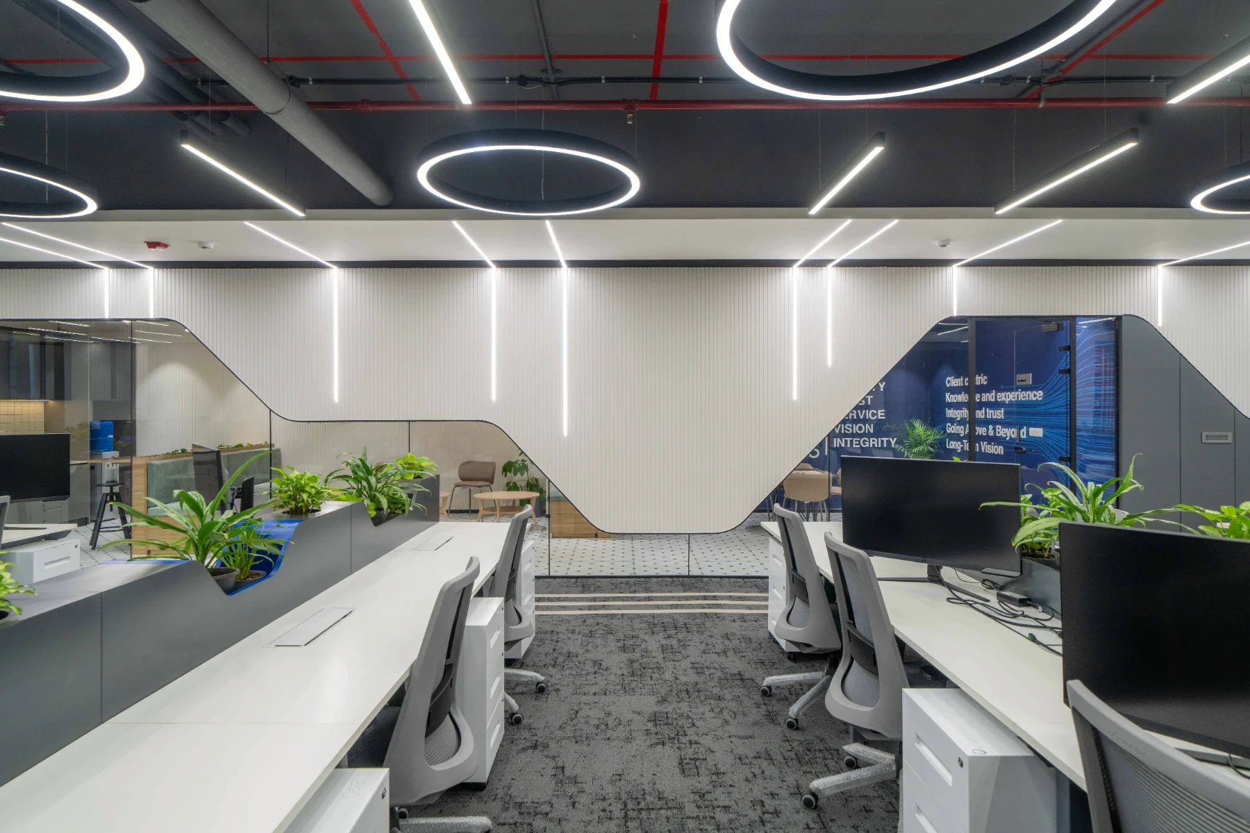  lights designed in a workspace by liquid space studio hyderabad based interior design for workspace