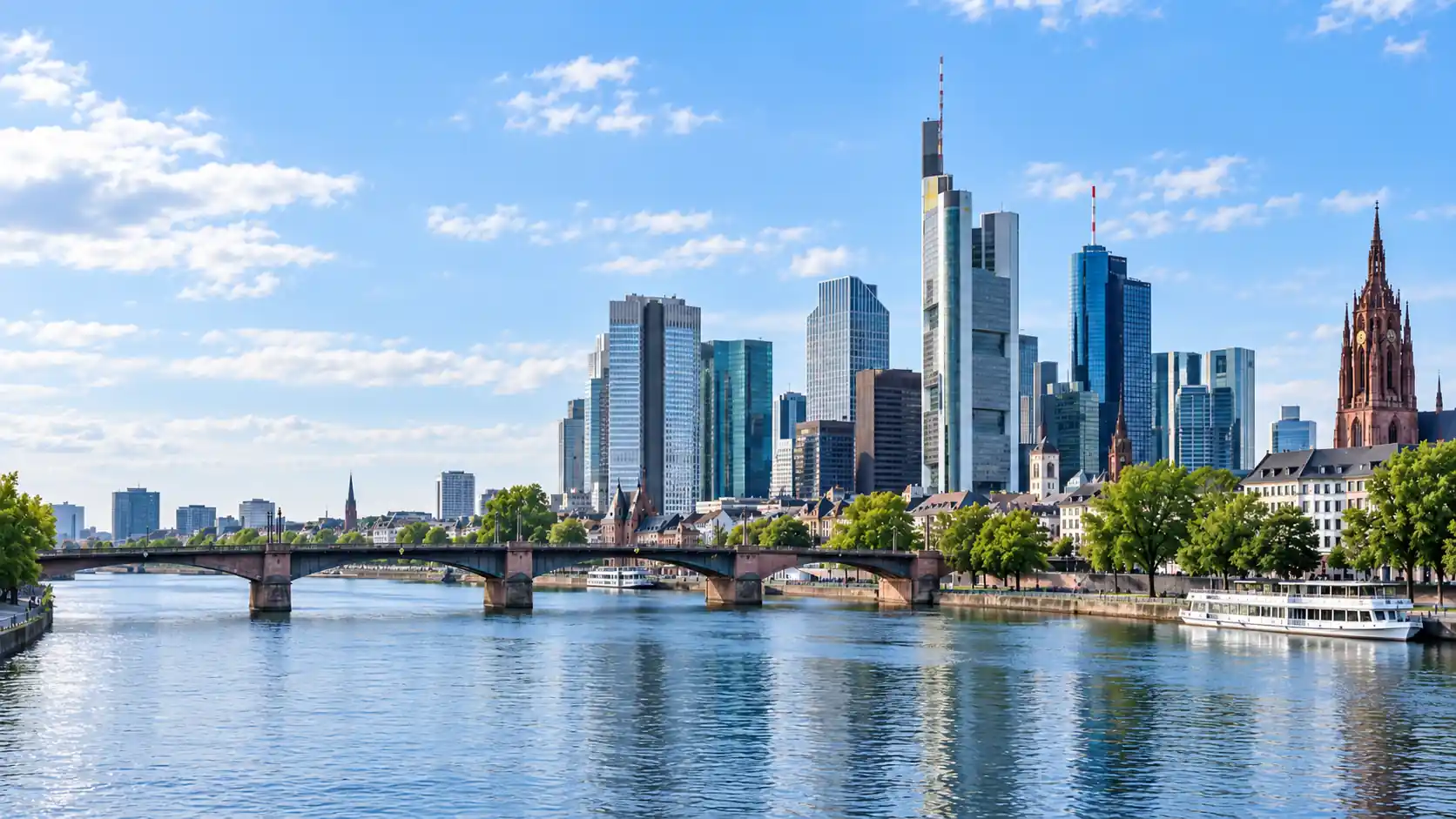 Frankfurt skyline and Main River near student accommodation in Frankfurt, Germany