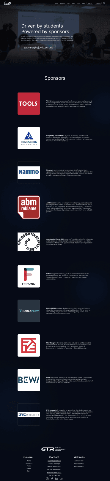 Gjøvik tech racing - sponsorside