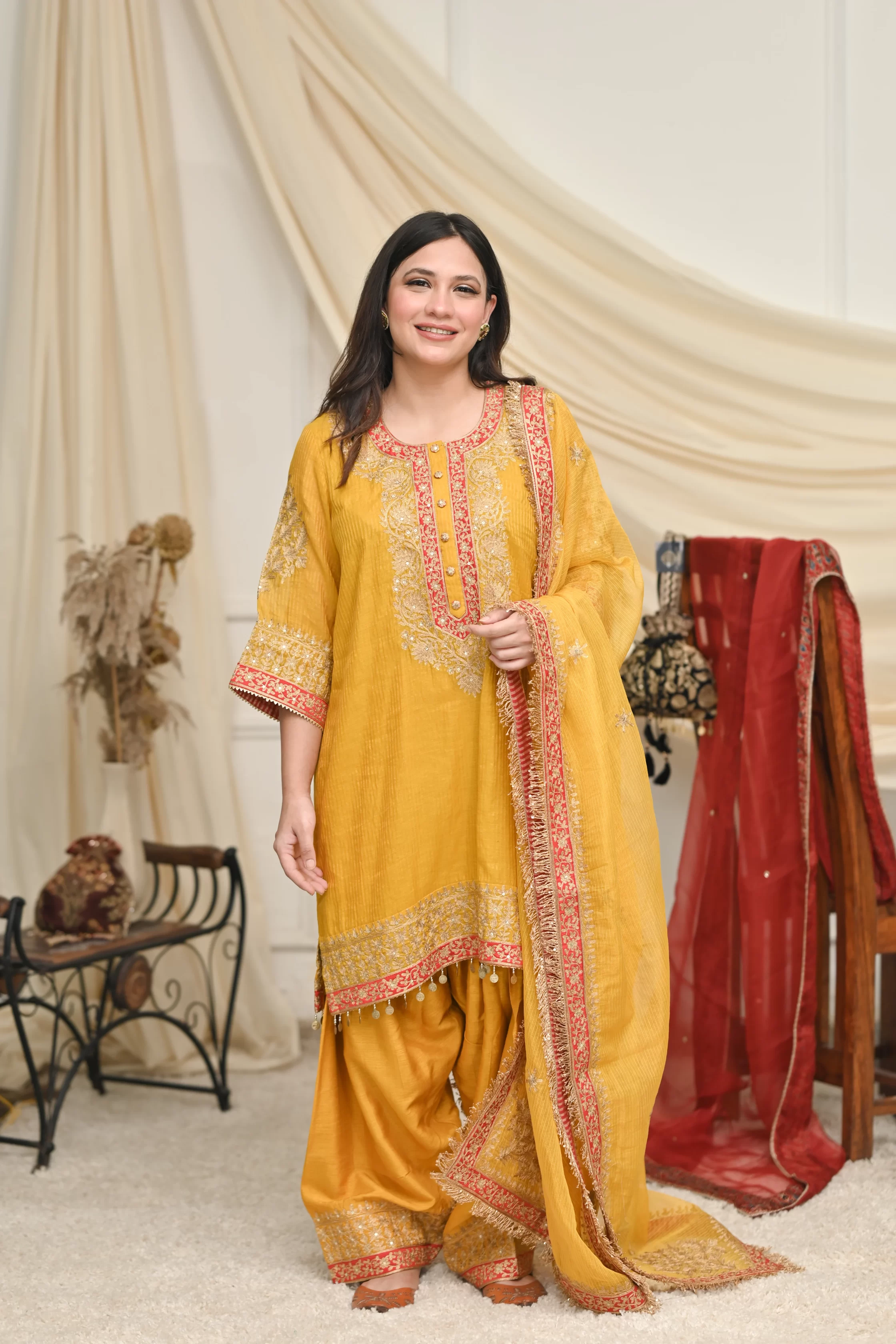 Mustard Yellow Embroidered Salwar Kurta With Dupatta 1