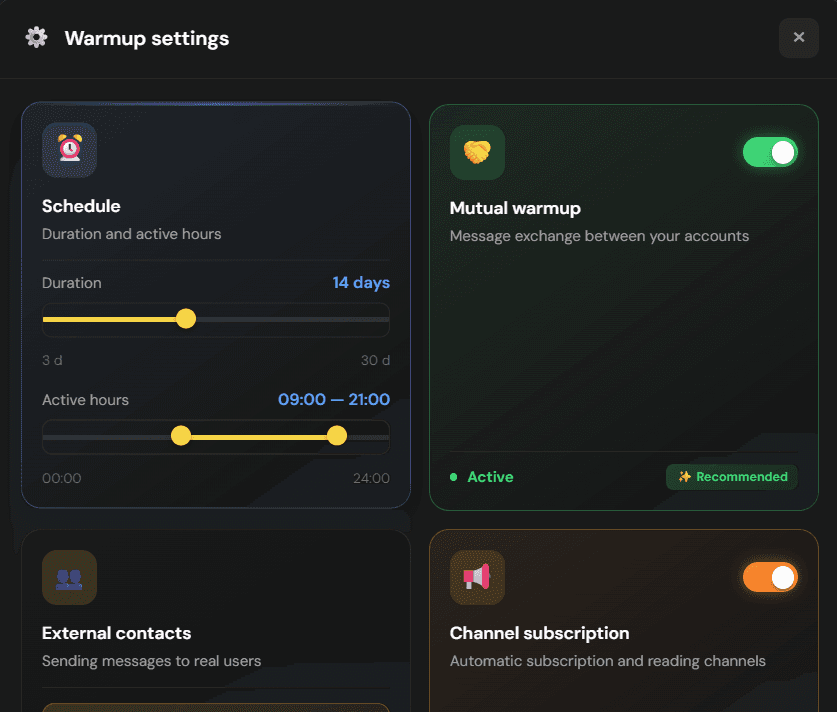 warm up settings