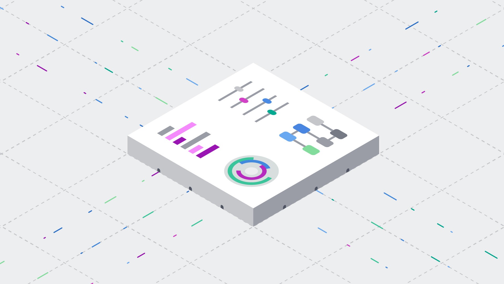 Simple isometric illustration of UI dashboard information.