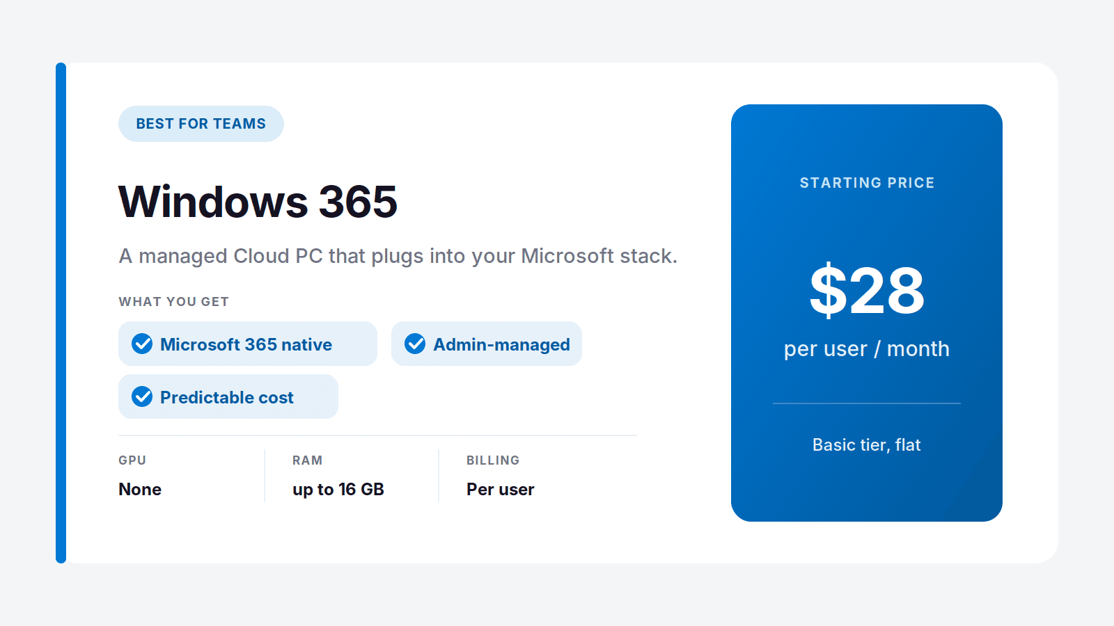 Windows 365 Cloud PC for Microsoft teams starting at $28 per user per month