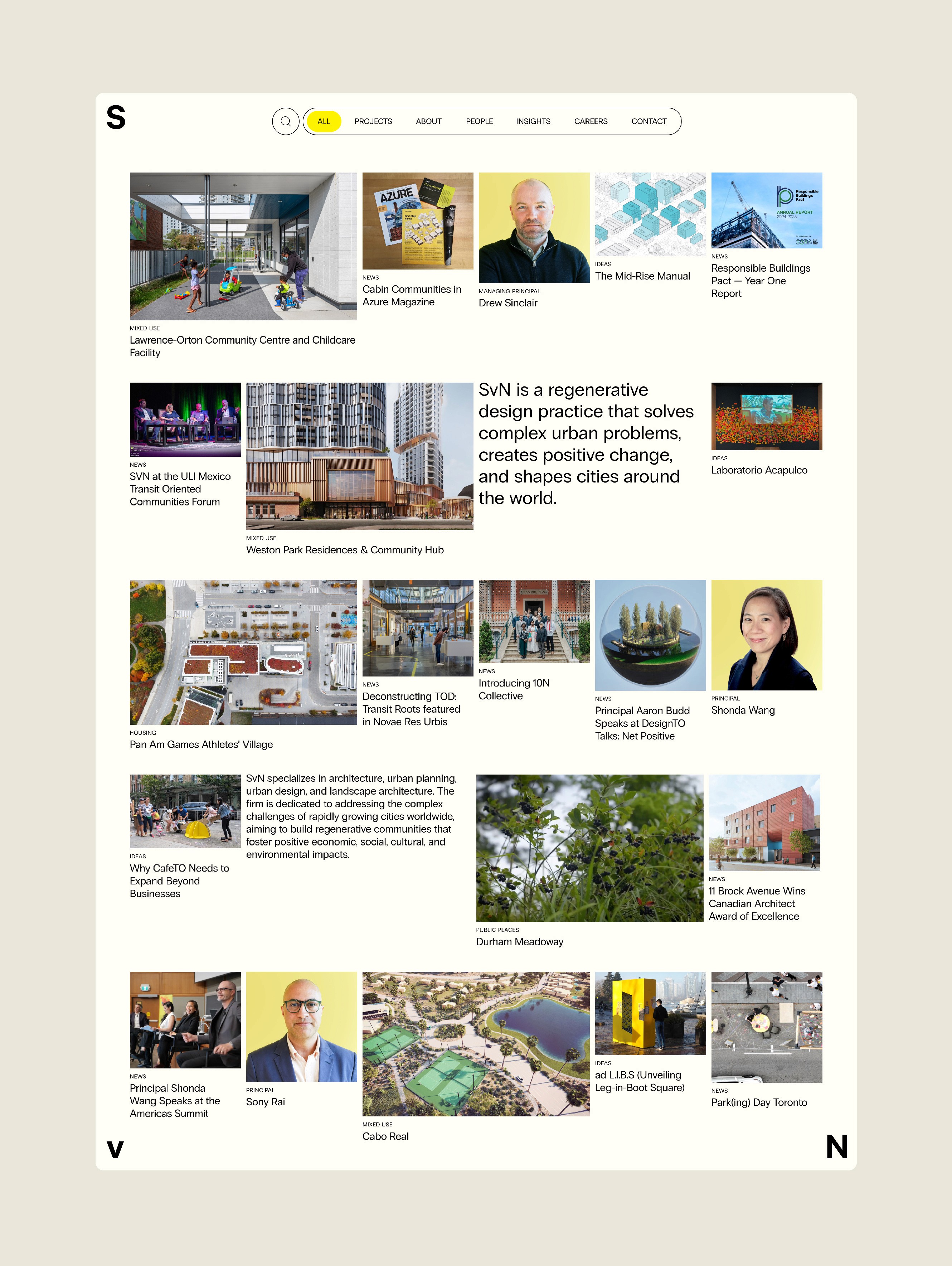 A full view of the SvN homepage, showing diverse content in rows