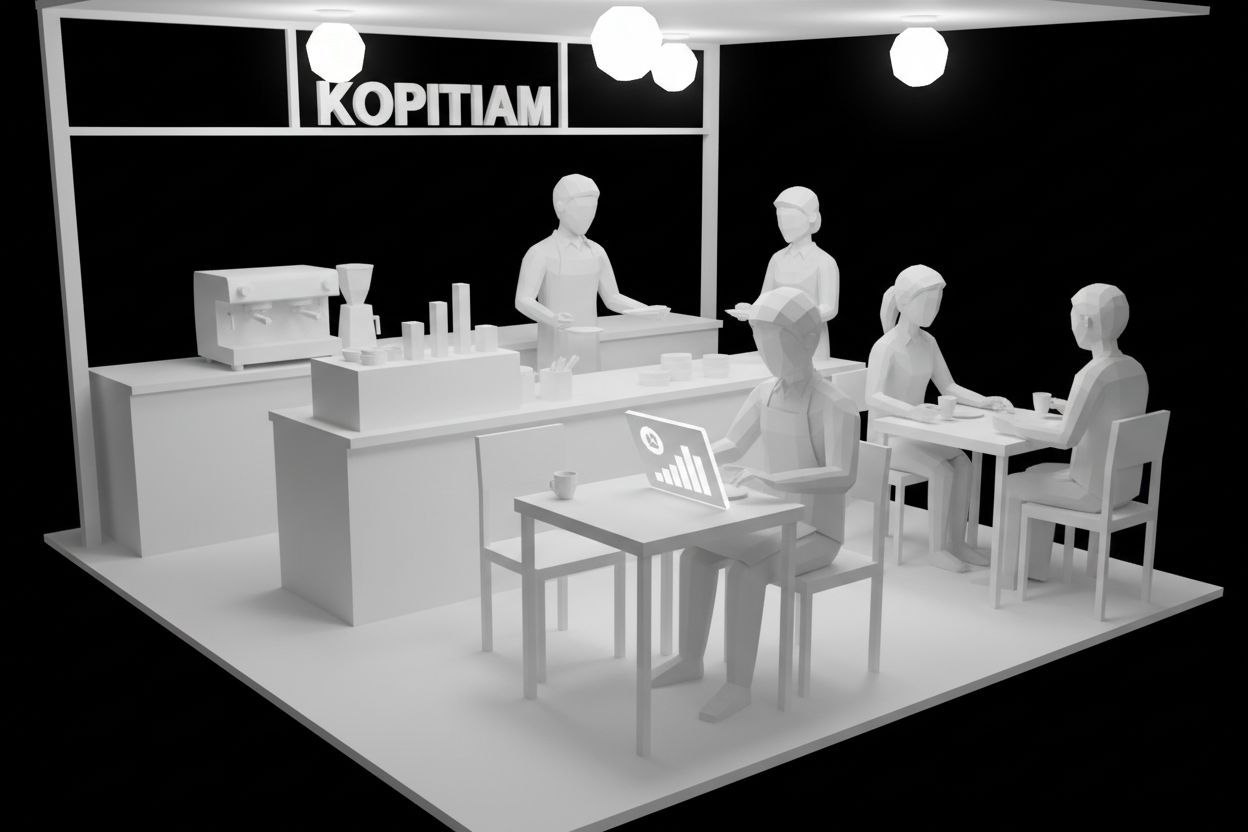 Singapore cafe owner checking tablet