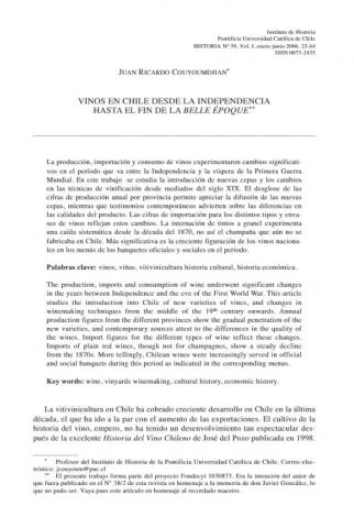 Vinos en Chile desde la Independencia hasta el fin de la "Belle Époque"