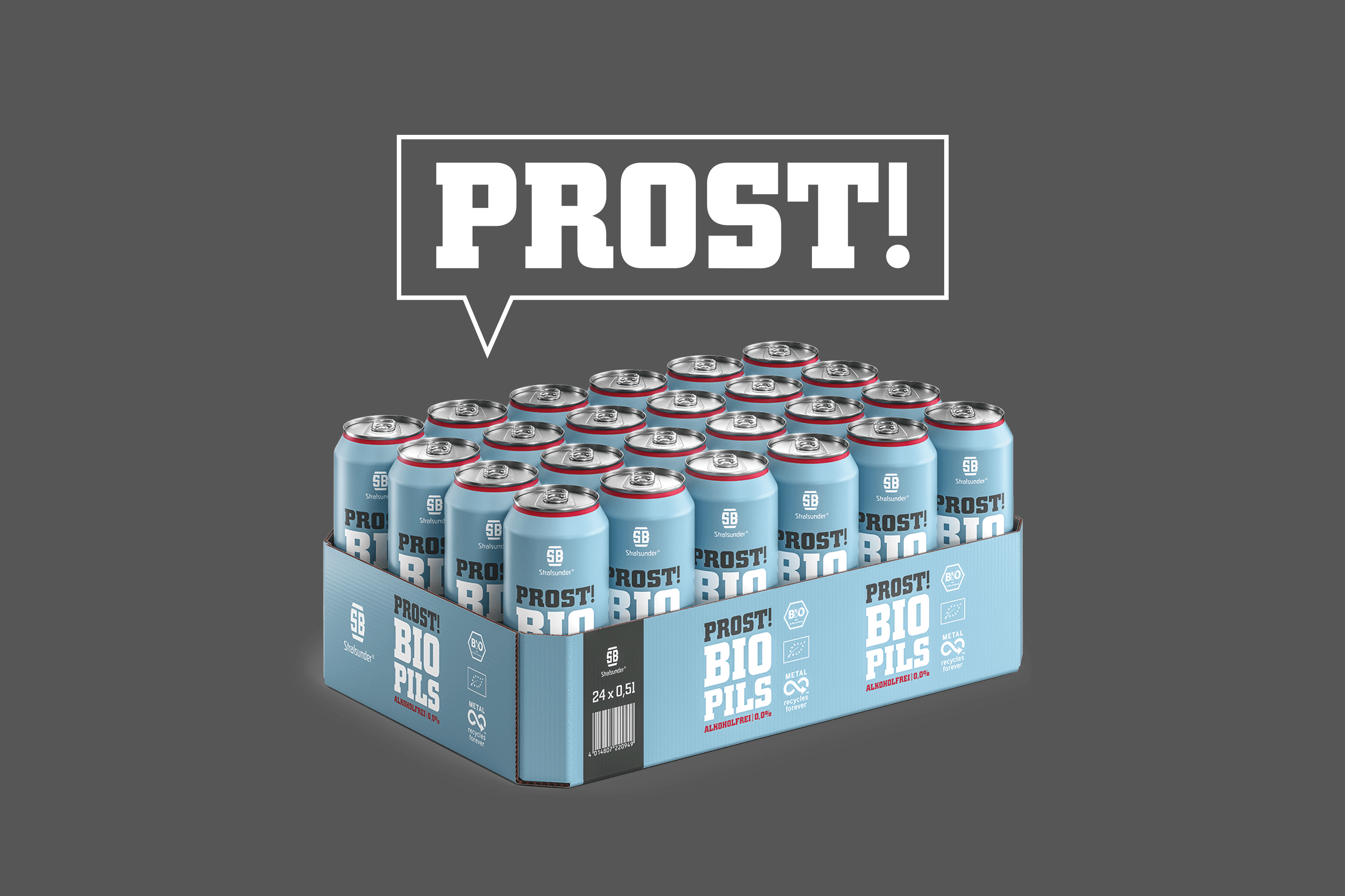 24 cans of "Prost! Bio Pils" alcohol-free beer