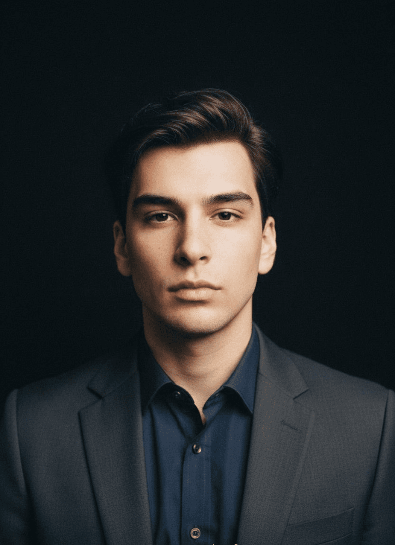 Two people in a workshop, one standing and smiling while the other leans over a car, working on it.