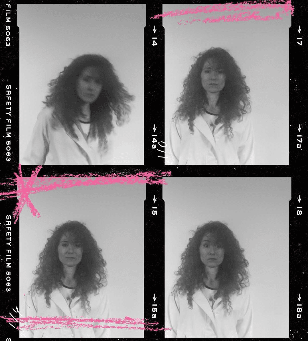 A thoughtful young person with dark hair gazes to the side, captured in soft black and white lighting.