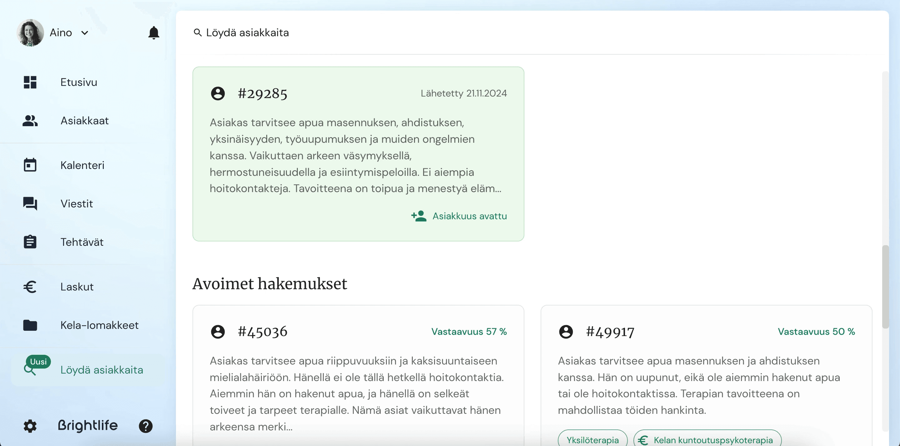 Brightlifen potilastietojärjestelmä auttaa psykoterapeutteja asiakashankinnassa