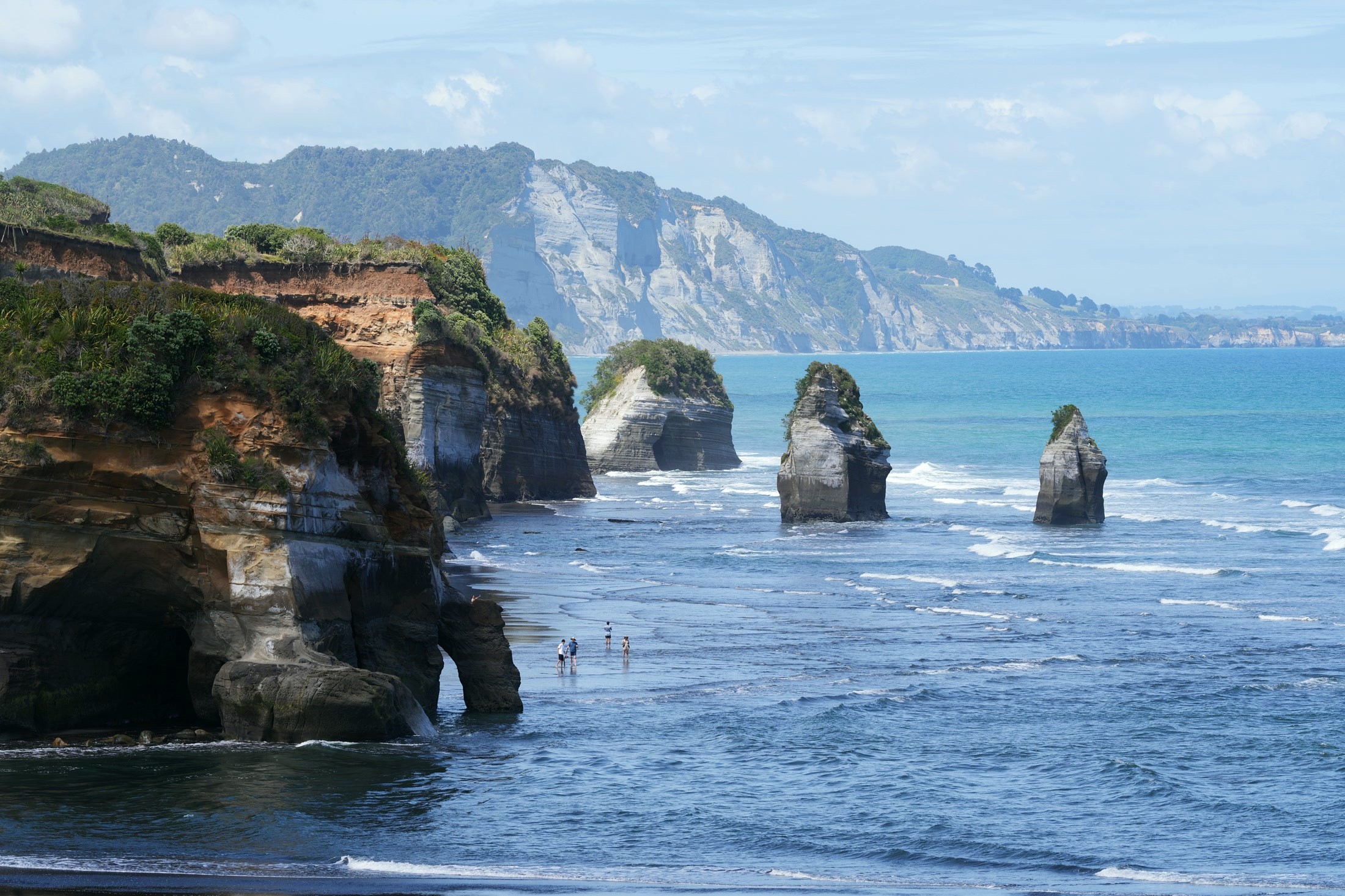 Black-sand coast and sea stacks at Tongapōrutu in North Taranaki