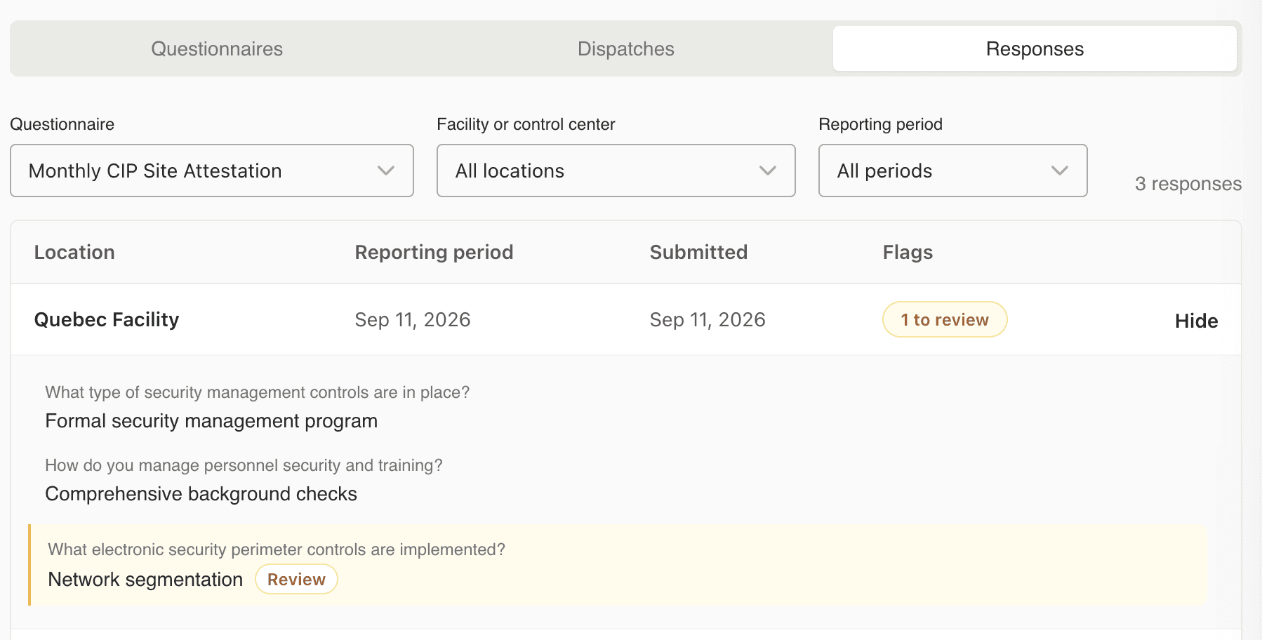 Questionnaire admin view