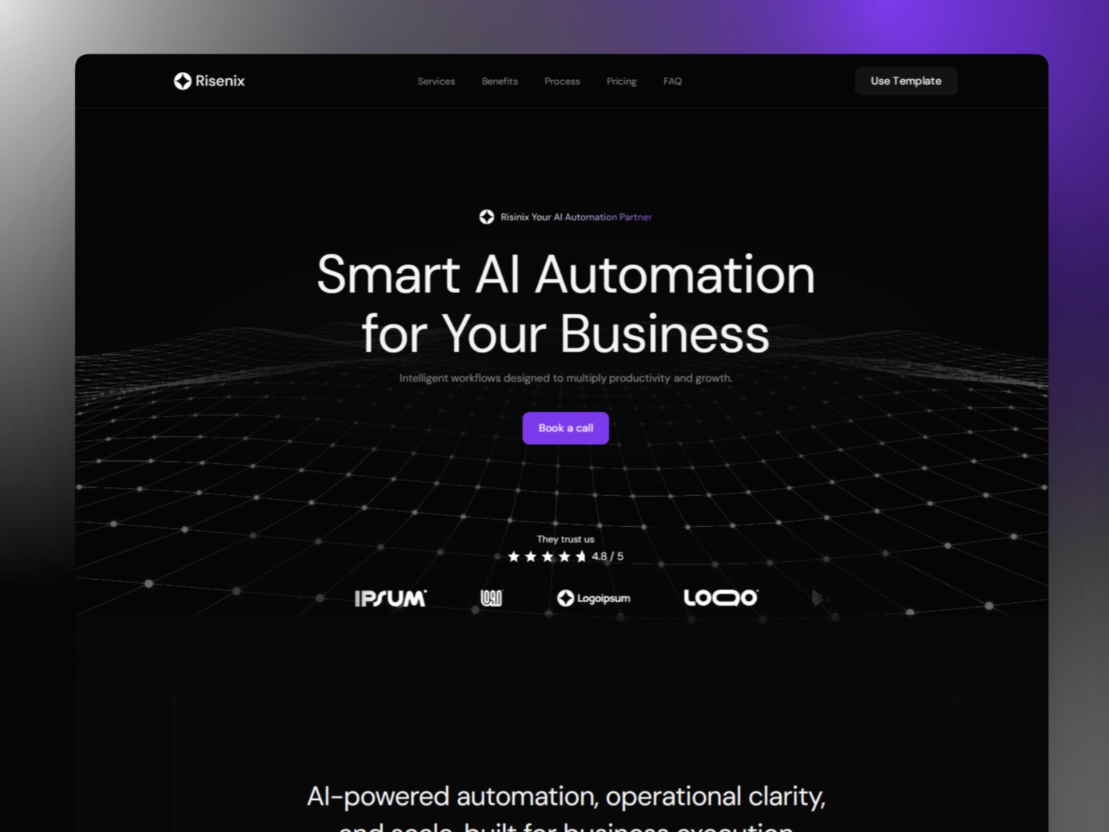 Risenix — 高级暗黑极简 AI 机构落地页设计灵感