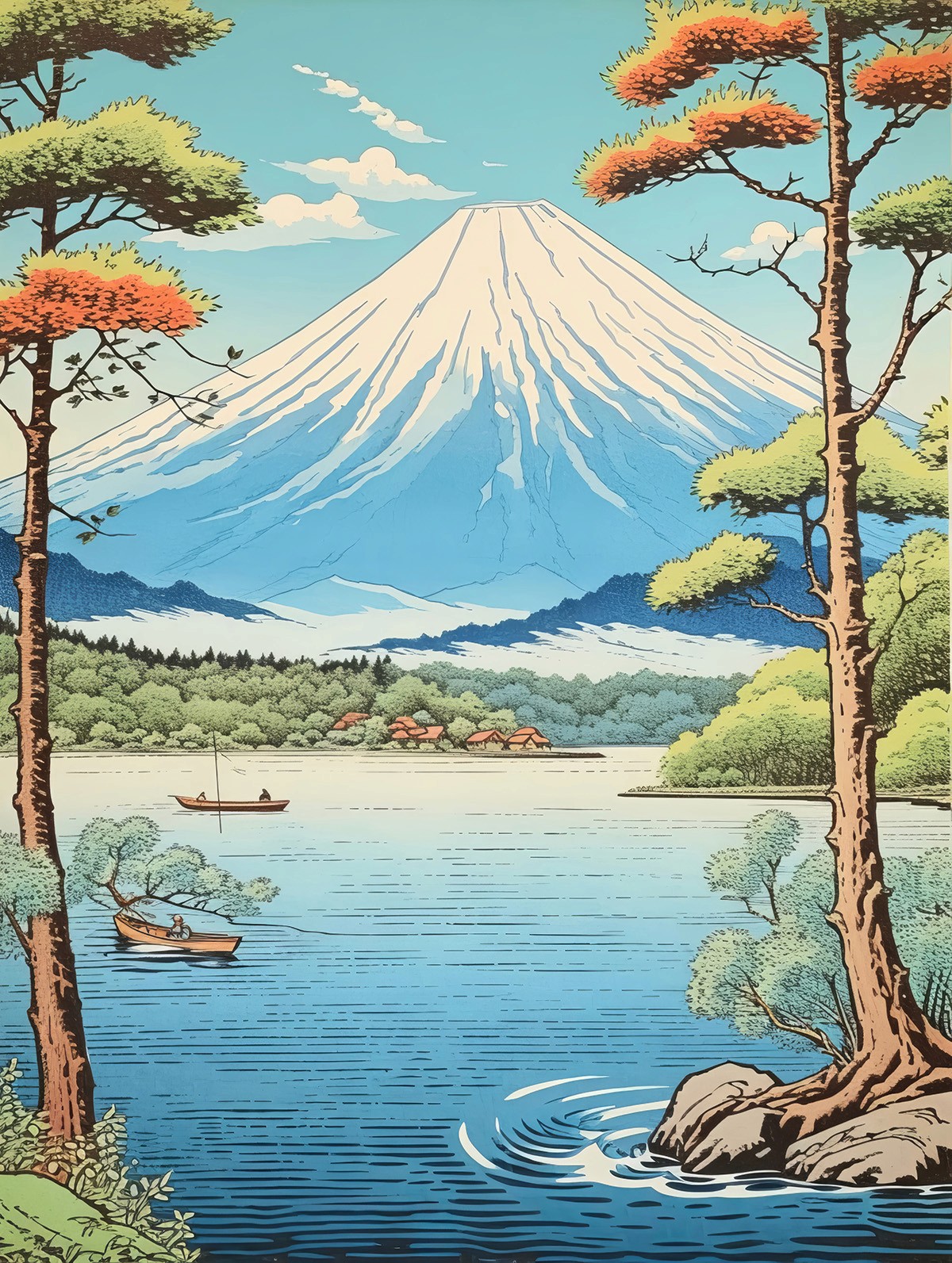 Folk Fable AI mount fuji woodblock print