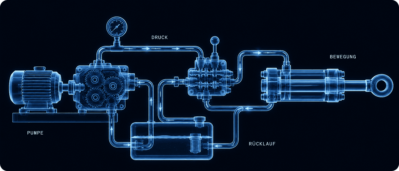 Eine technische Skizze zum Thema Hydraulik