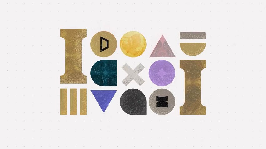 Simple geometric shapes with stylized texture assemble in a neatly grid