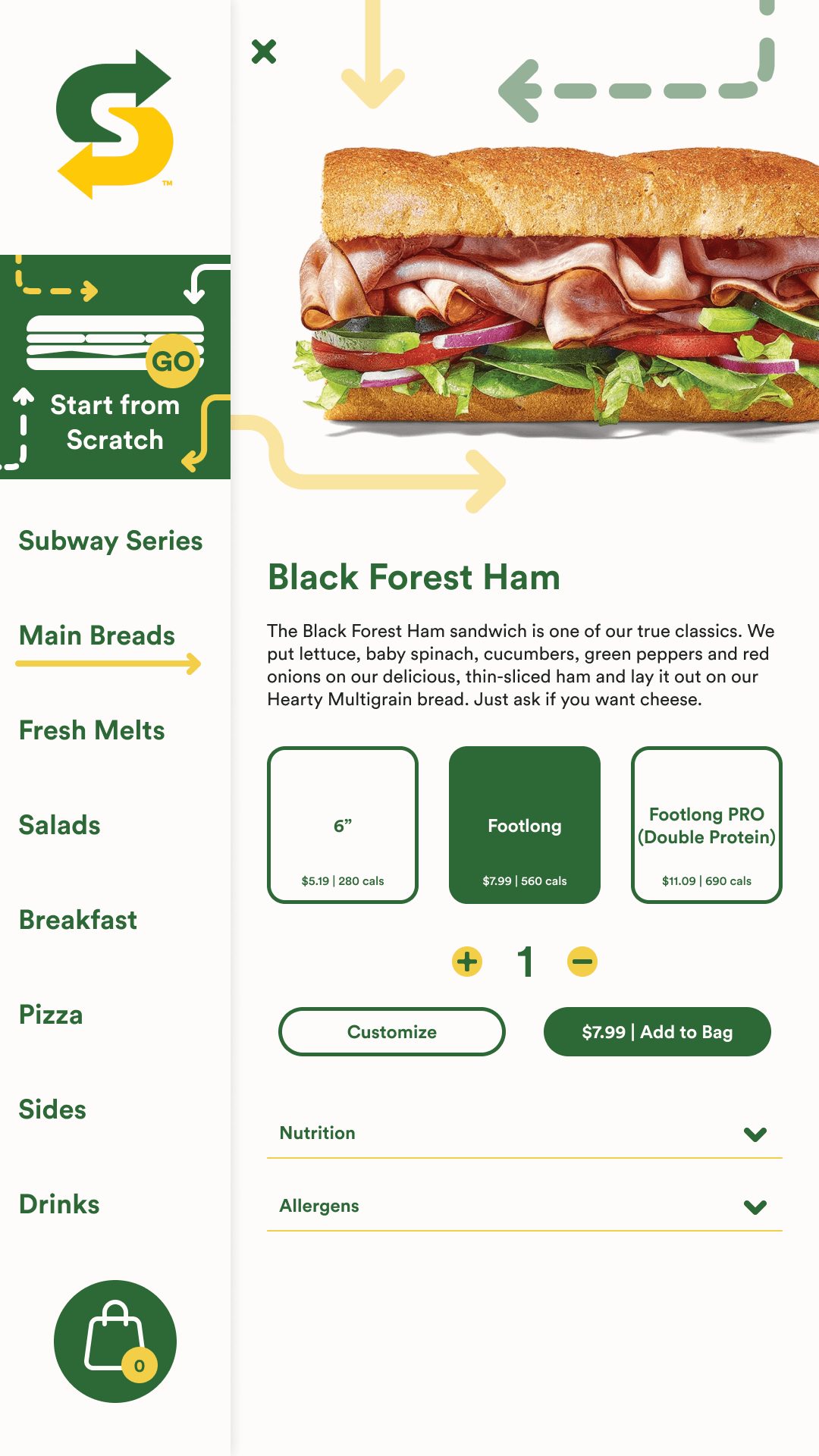 Composition of the product screen.