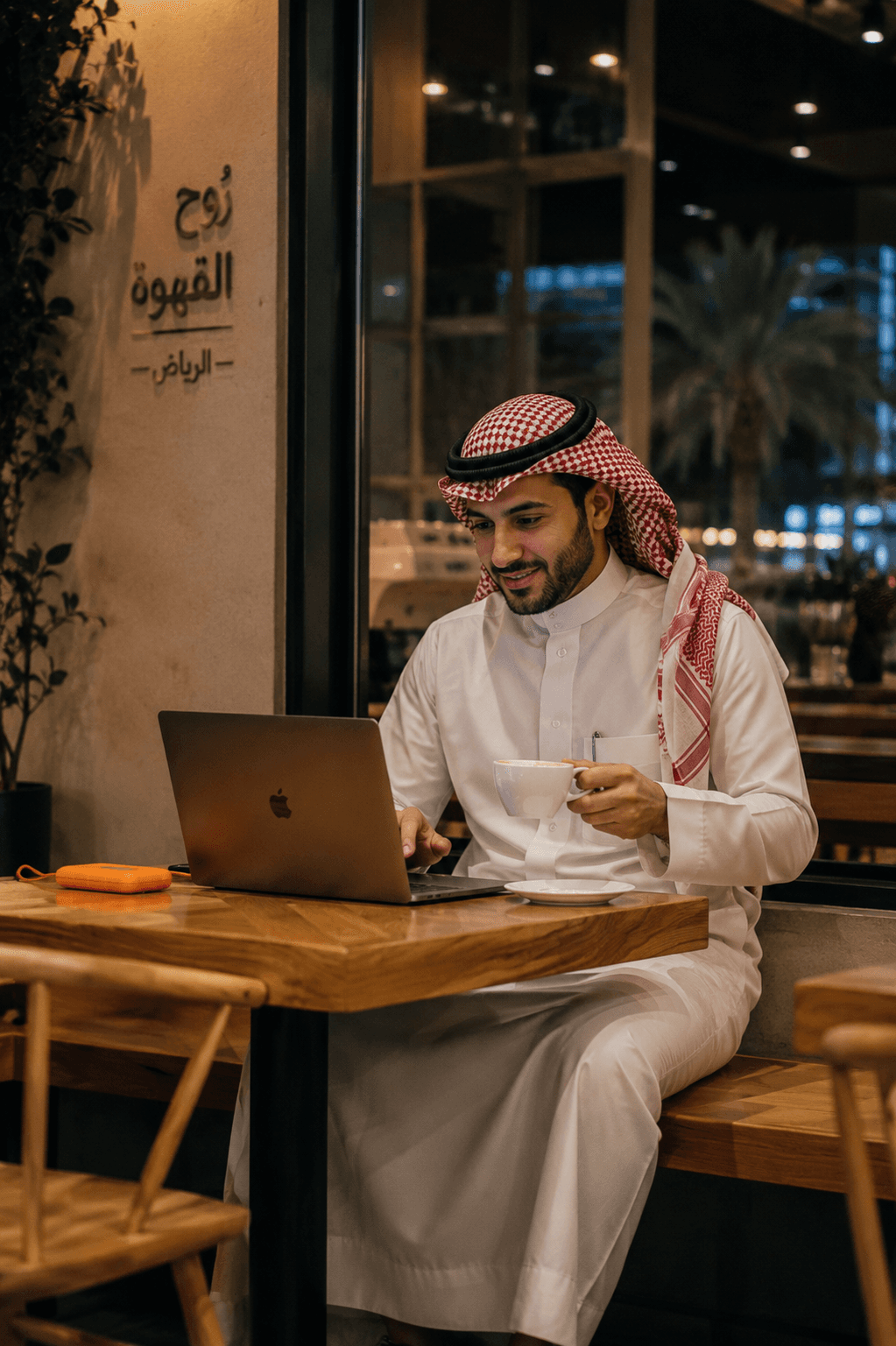 man sitting while having coffee and using laptop