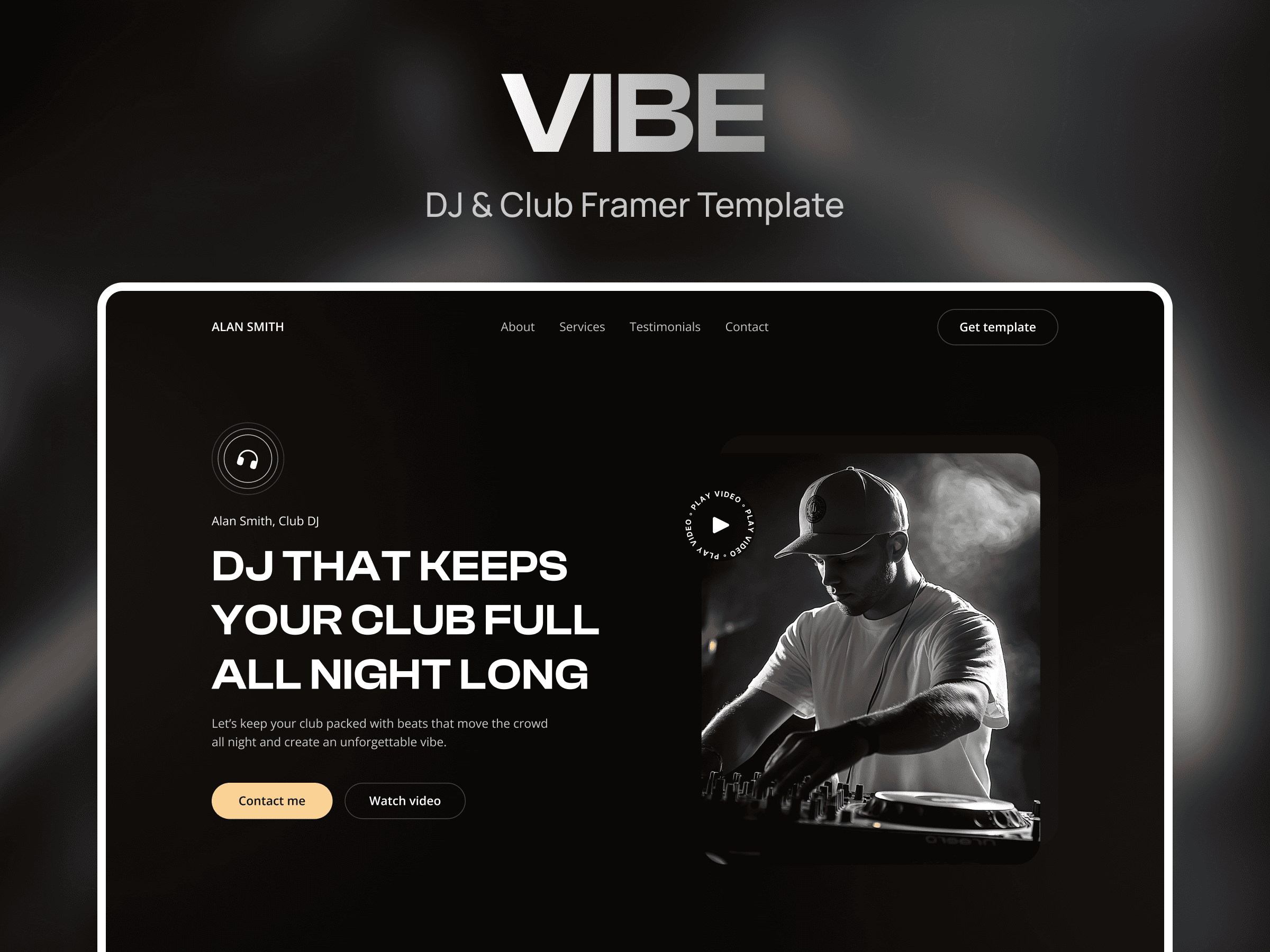 Vibe — DJ website template hero