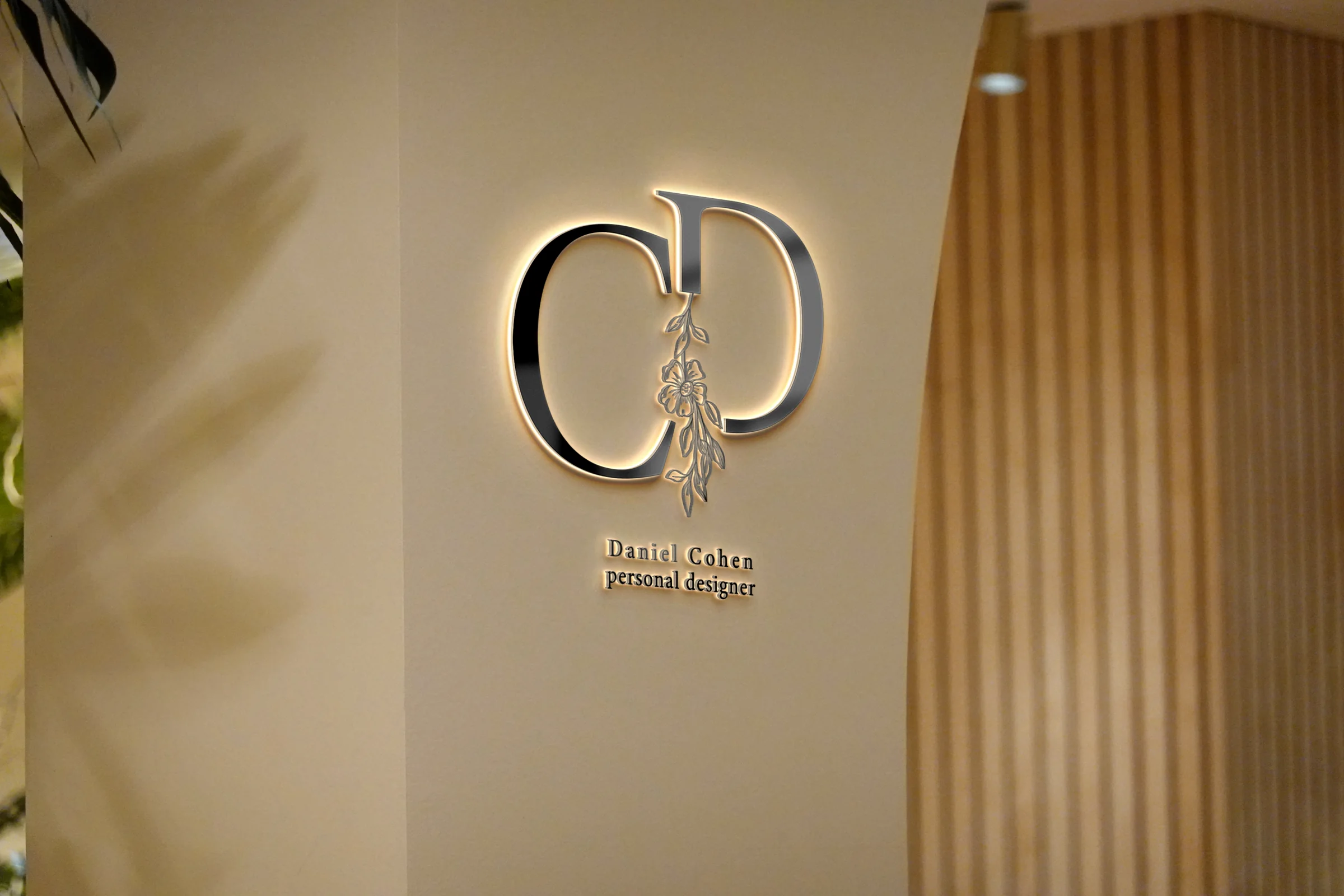 Daniel Cohen, illuminated studio sign mockup