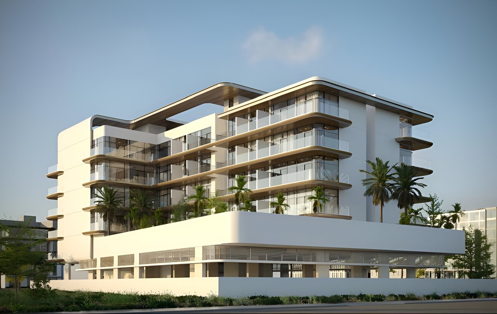 Artist's rendering of Aizel Tower, a new condo building in Miami, showcasing modern architecture and vibrant surroundings.