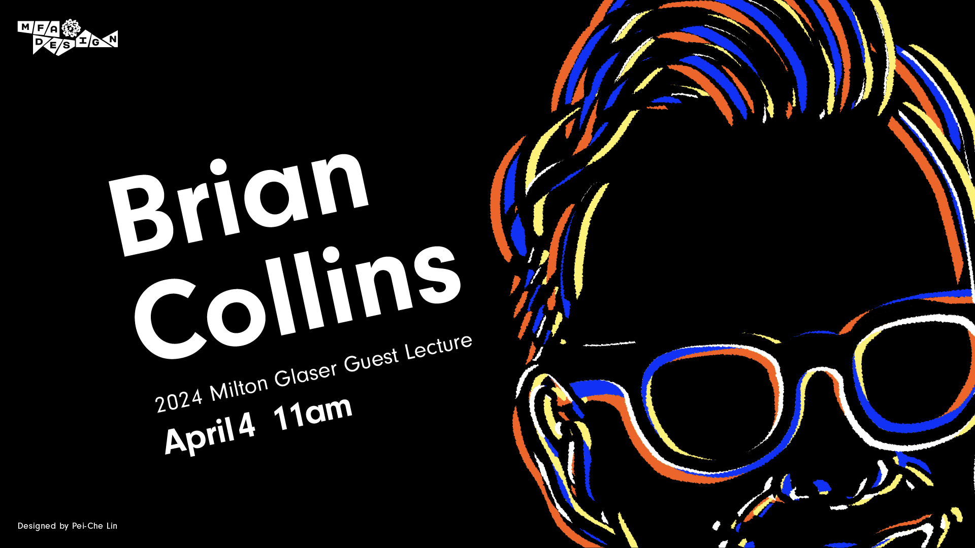 colorful graphic poster illustration of a man with glasses