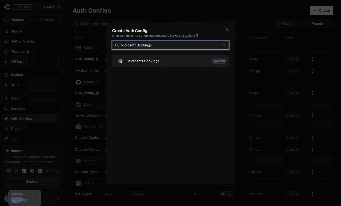 Microsoft Bookings toolkit picker