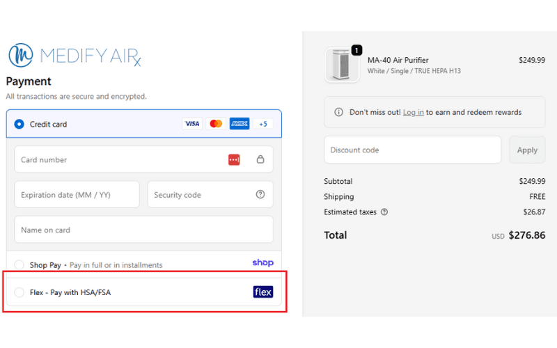 Medify Air checkout using Flex”