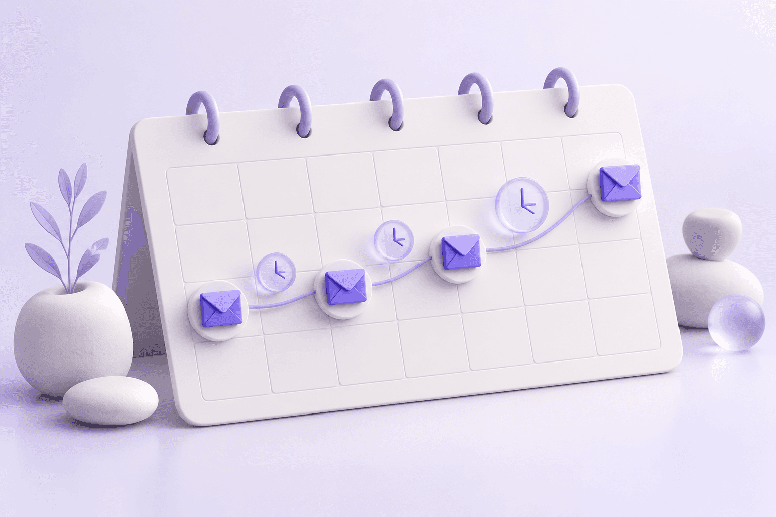 Follow-up envelopes spaced across a blank calendar.
