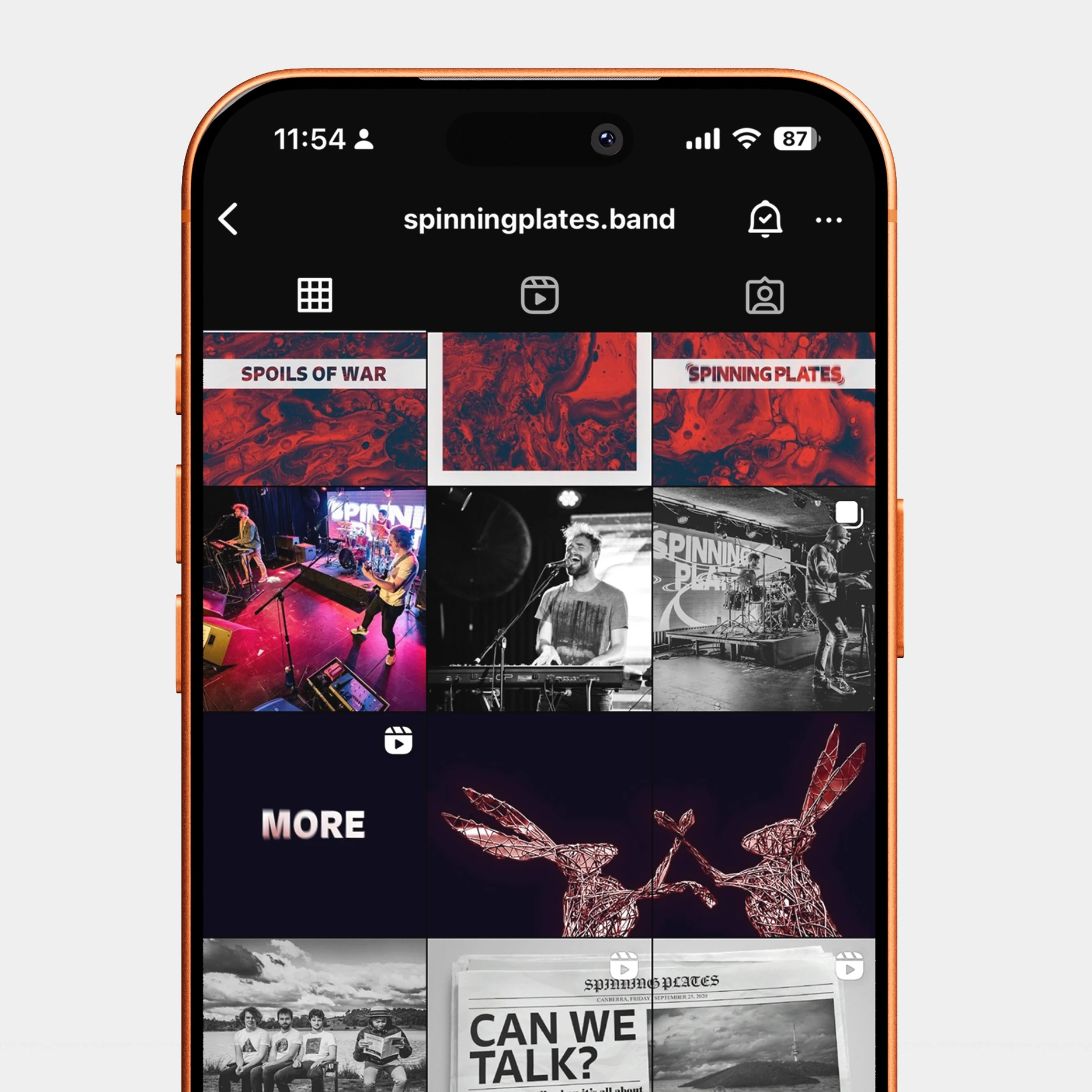 Spinning Plates's Instagram profile on a mobile phone.