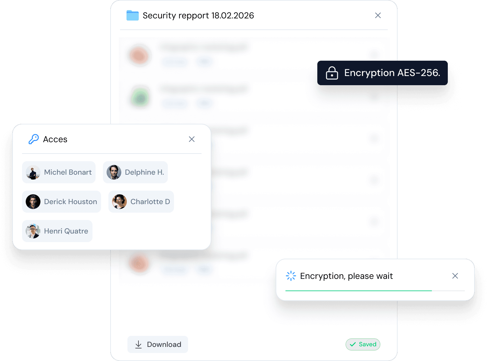 Piece of software of a document secure with encryption and user access