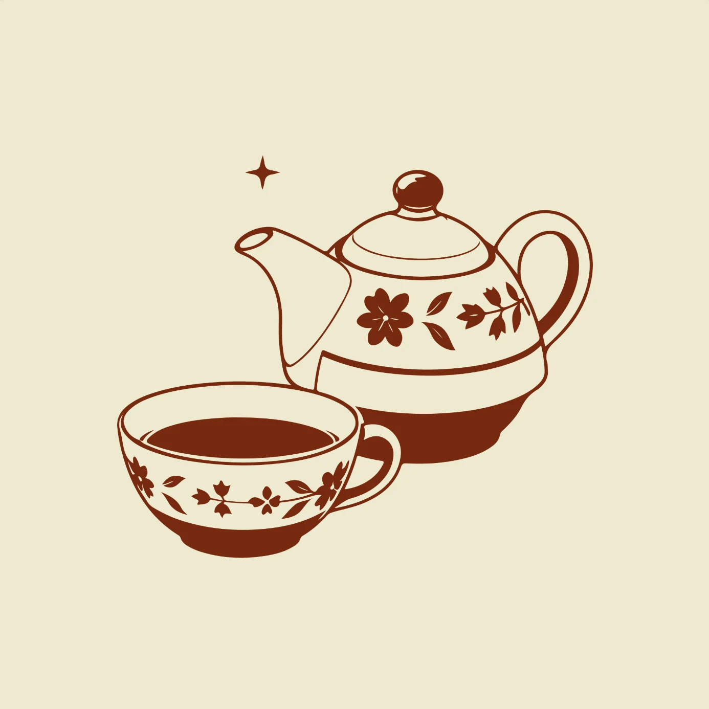 Teapot and cup with floral design