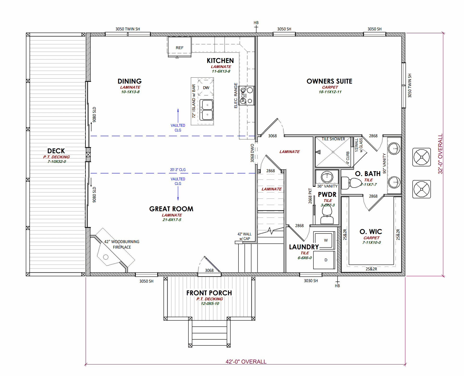 3 bed, 2.5 bath custom home floorplan